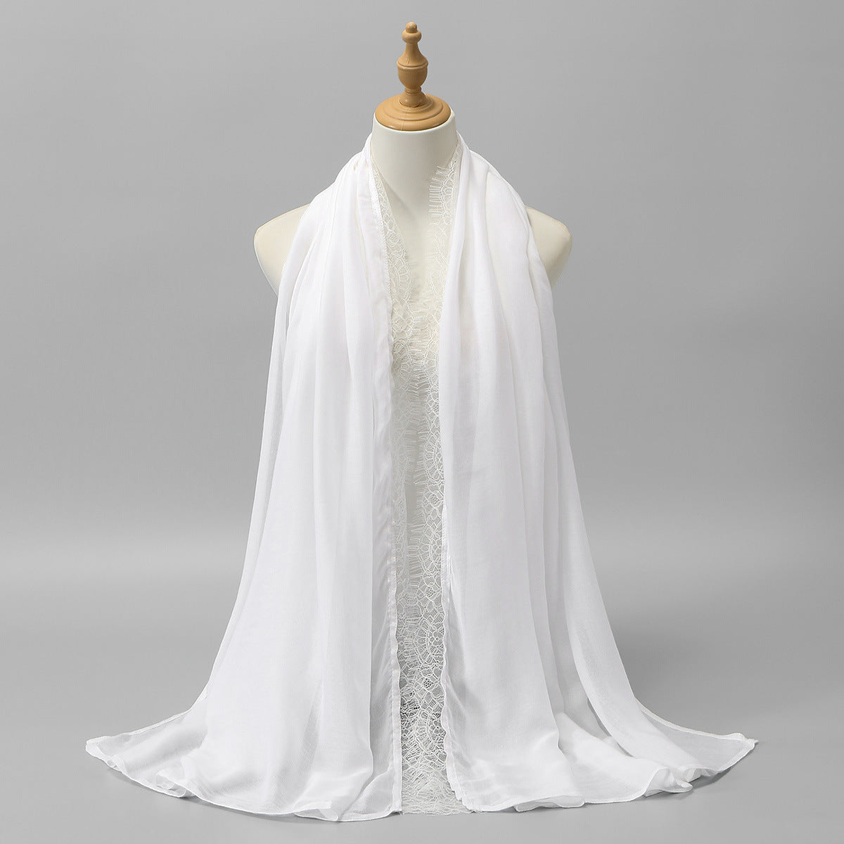 SW161  Plain Lace Trim Polyester Hijab