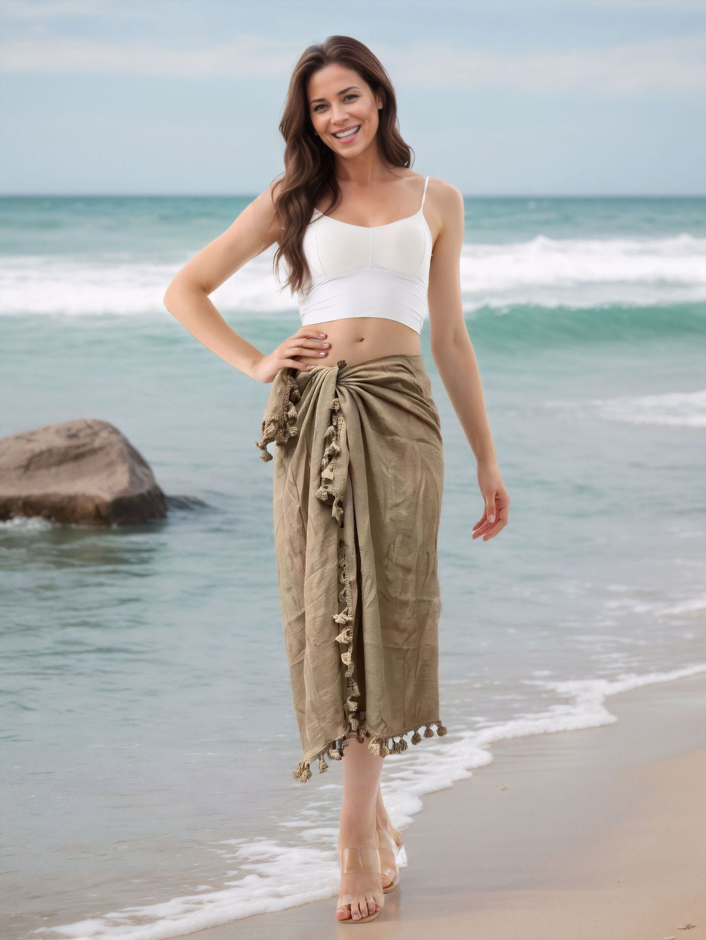 SL31  Half-length tassel shawl sun protection wrap skirt