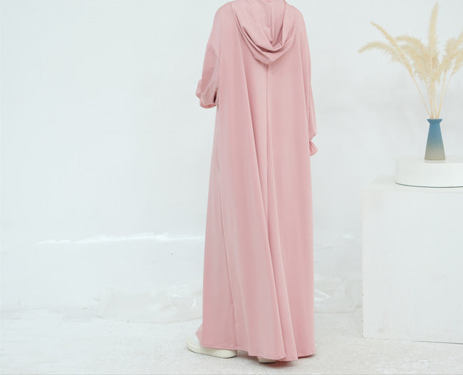 LR958  Plain Polyester Plus Size Long Sleeve Hooded Casual Dress