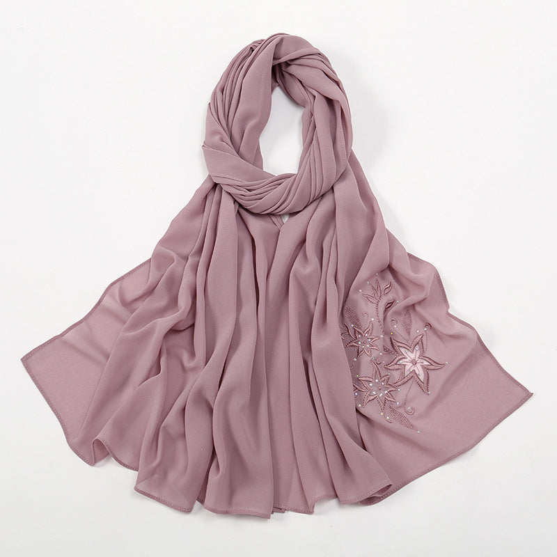 YW276 premium Embroidery hot rhinestone chiffon hijab scarf