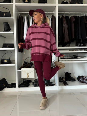 M80070  Women's Plain Printed Hooded Sweatsuit Autumn Winter Set