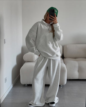 C56300  Women's Oversized Half-Zip Sweatshirt & Drawstring Sweatpants Set