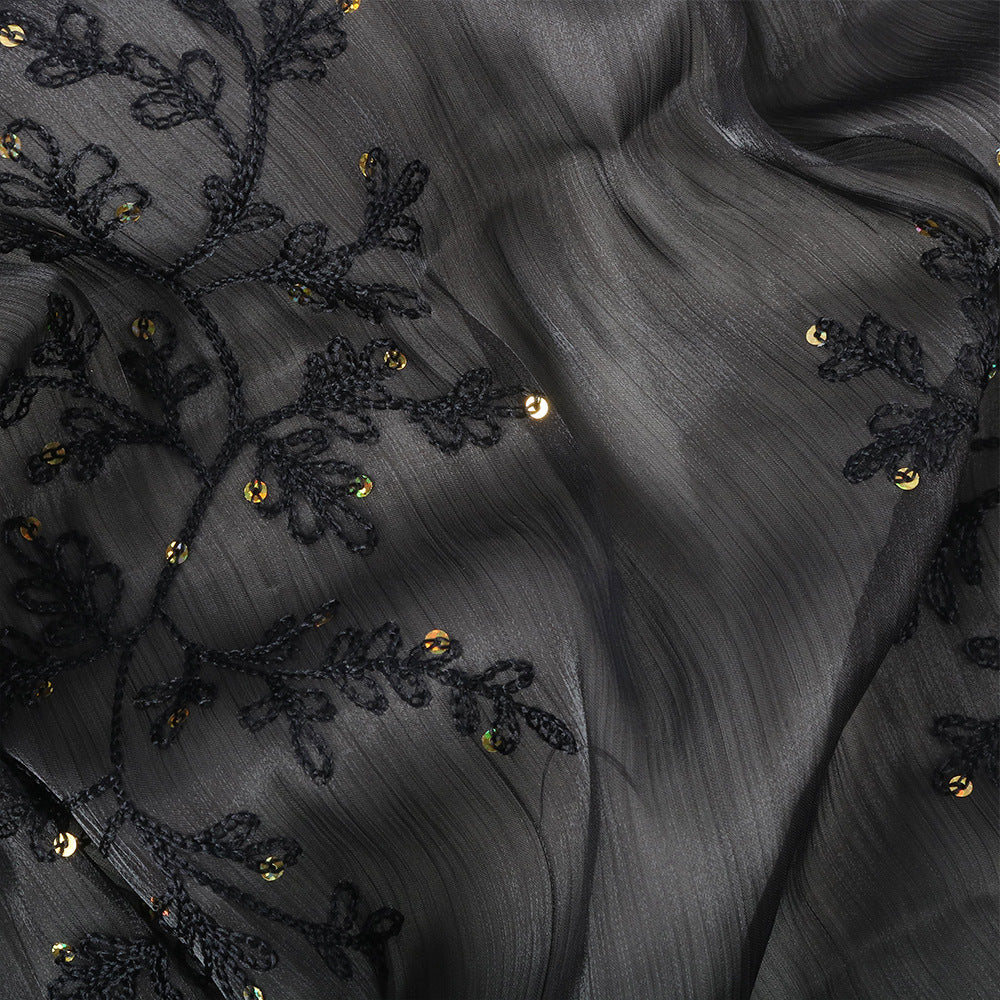 WJ115  Plain Embroidered Scallop Edge Sea Island Silk Hijab