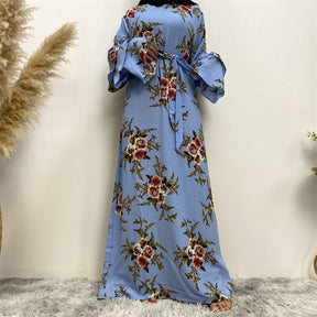 9071 printed flower abaya dress