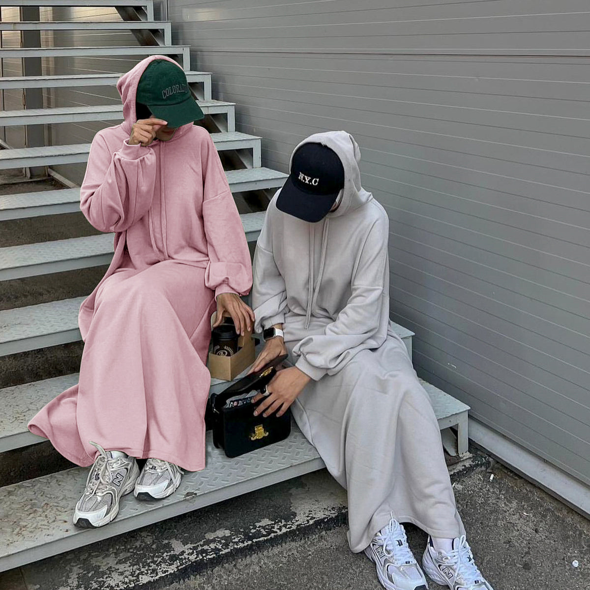 LR921  Plain Hooded Sweatshirt Dress