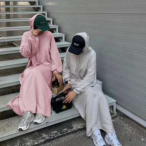 LR921  Plain Hooded Sweatshirt Dress