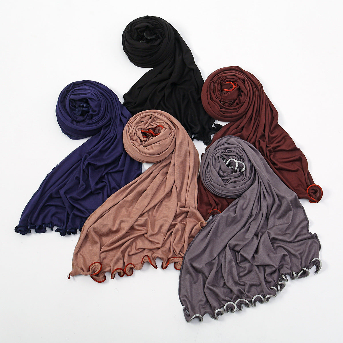 SW053  Plain Mercerized Cotton Jersey Wavy Edge Hijab