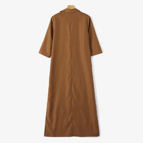 S010 Spring Autumn Plain Lapel Long Sleeve Loose Long Dress Abaya