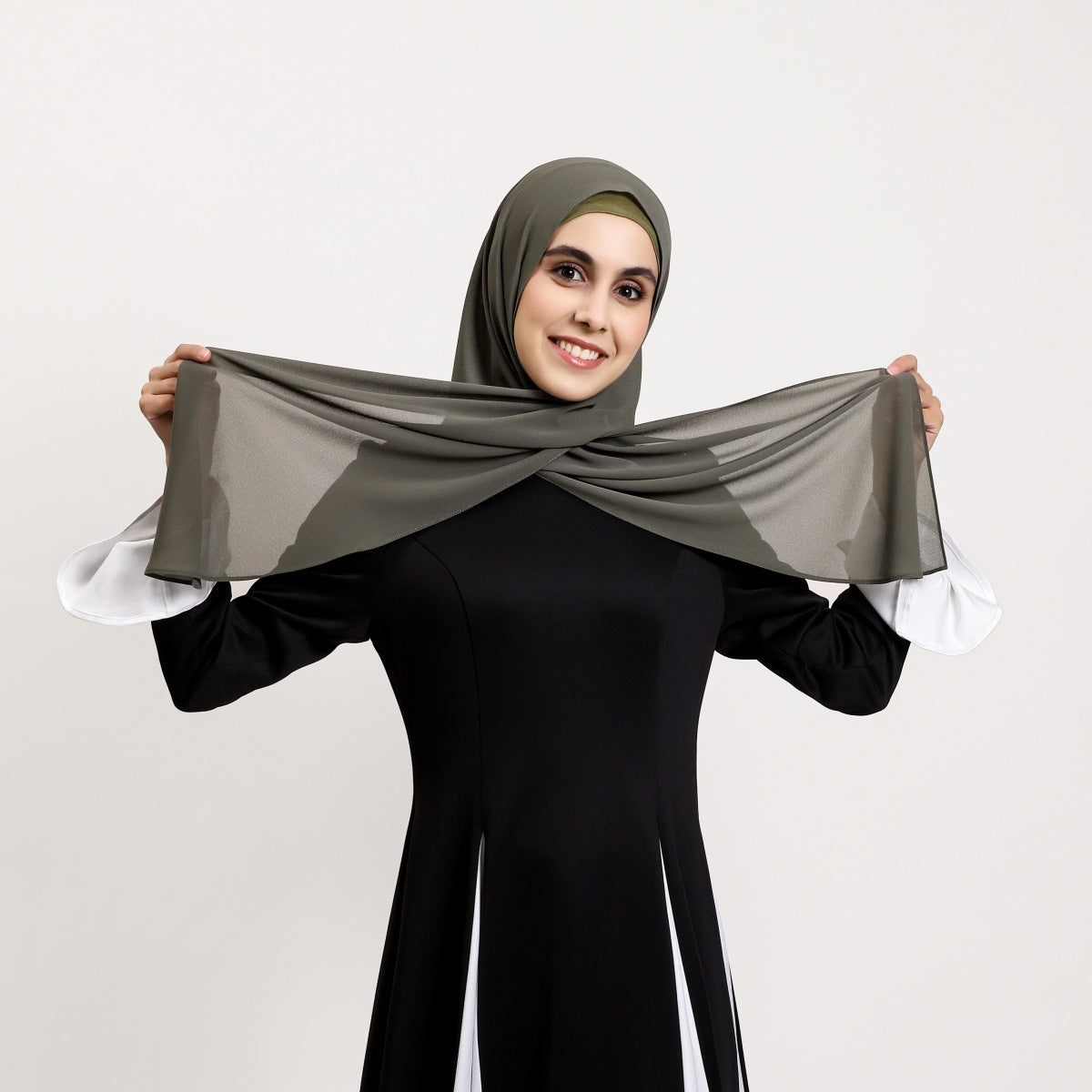 YZ317  Plain Pearl Chiffon Hijab with Built-in Magnetic Closure