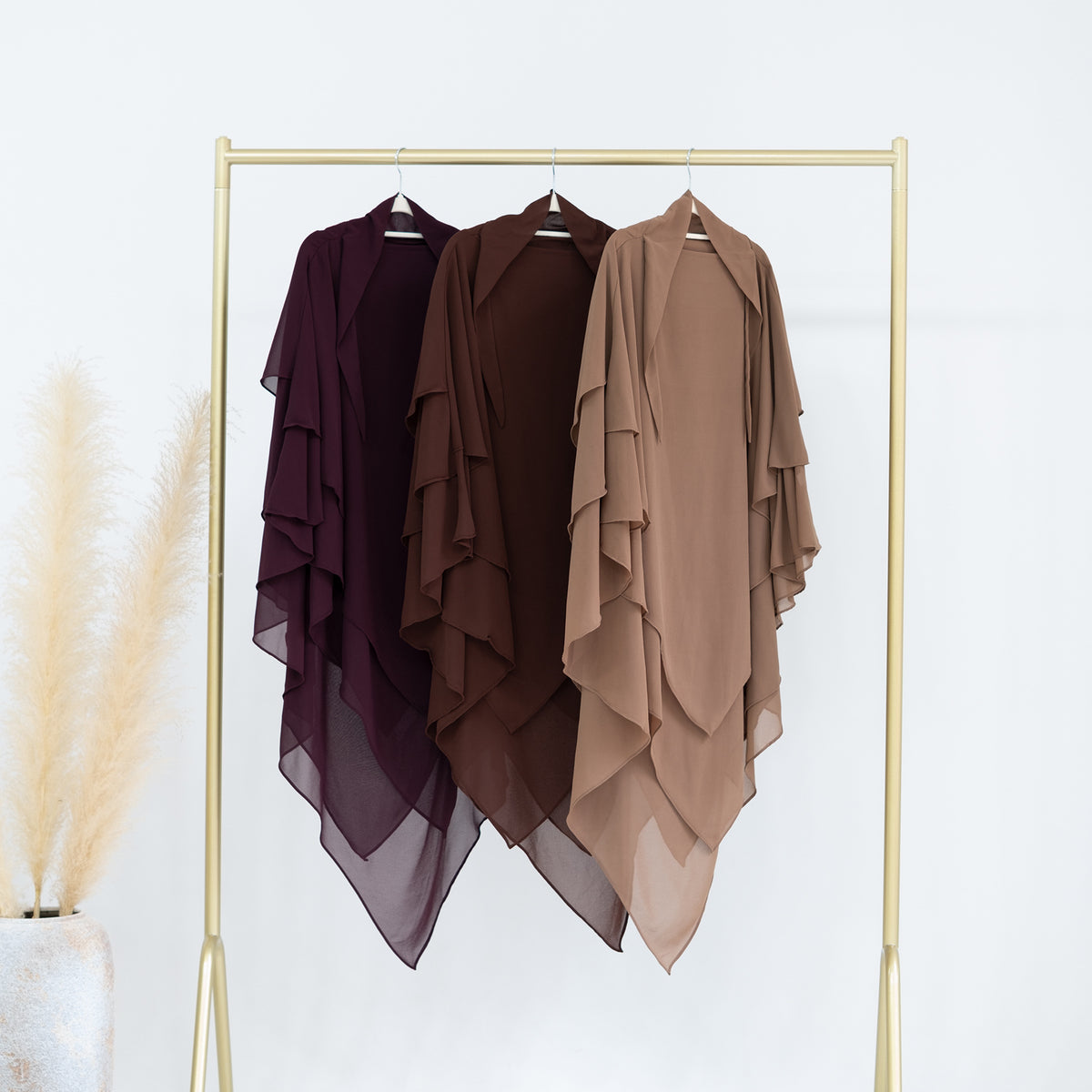 HJ909  Plain 3-Layer Polyester Prayer Hijab