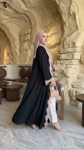 HBWT  Plain Lace Polyester Cardigan + Hijab Set