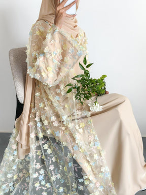 LR1189  3D Floral Open Abaya + Nida Inner Layer + Hijab Set