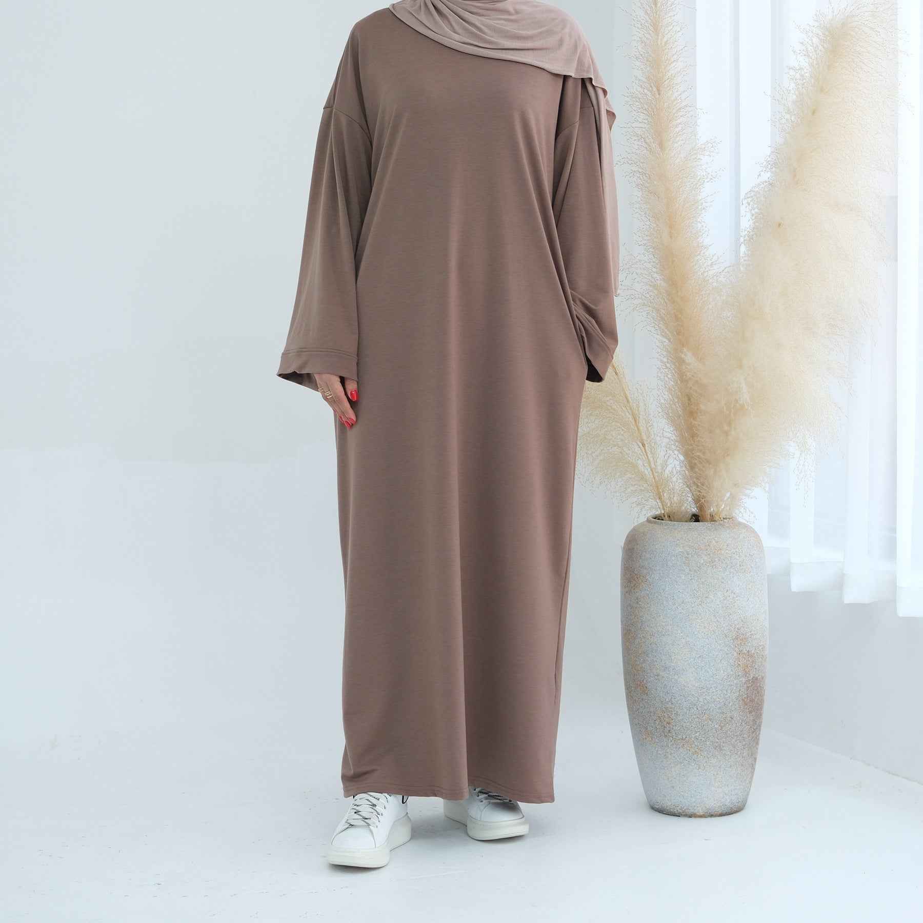 LR737  Plain Hooded Sweatshirt Abaya Dress