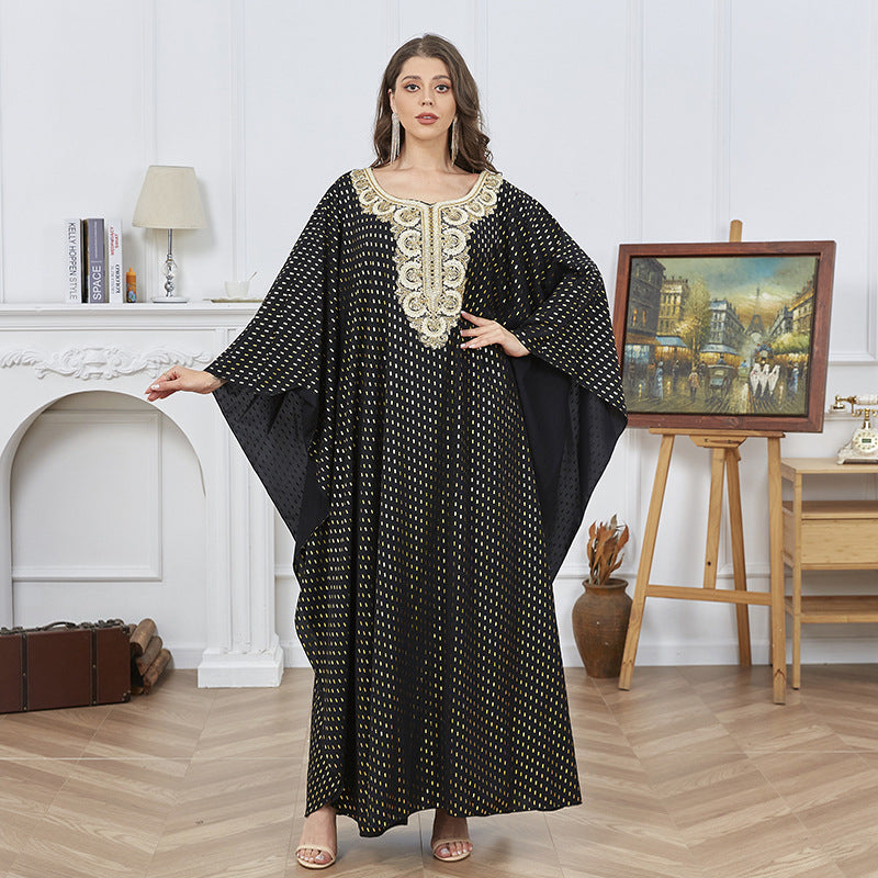 ZD004   Muslim robe gold stamping simple lace slim fit Dubai women's dress  abaya	Dresses/gowns