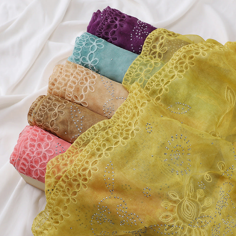 MSL231  Plain Polyester Embroidered Rhinestone Hijab