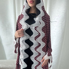 MQ297  Red Polka Dot Chiffon Wavy Lace Cardigan + Hijab Set