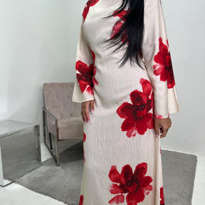 LR1063  Women's Printed Ankle-Length Dress with Slimming Waist