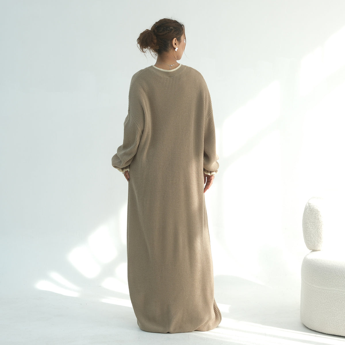 LR1108  Autumn/Winter Contrast-Color Faux Cashmere Jersey Dress