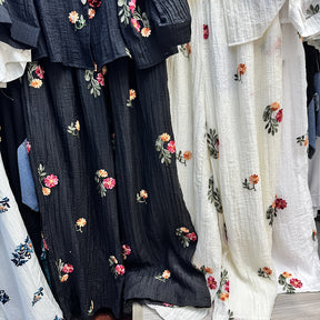 YZJ001  Spring Cotton Linen Embroidered Flower Shirt & Pants Set