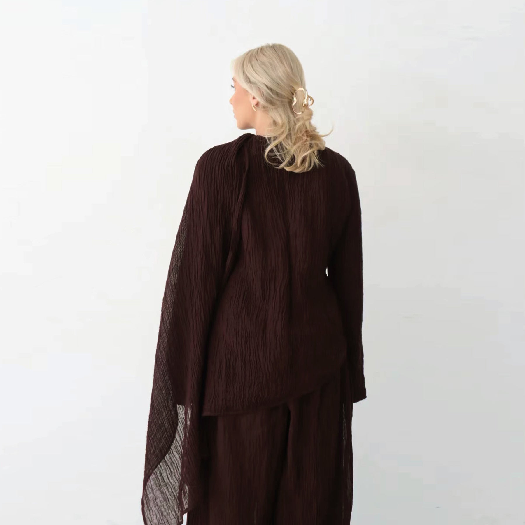LR1034  Women's Plain Button Cardigan & Pants Two-Piece Set