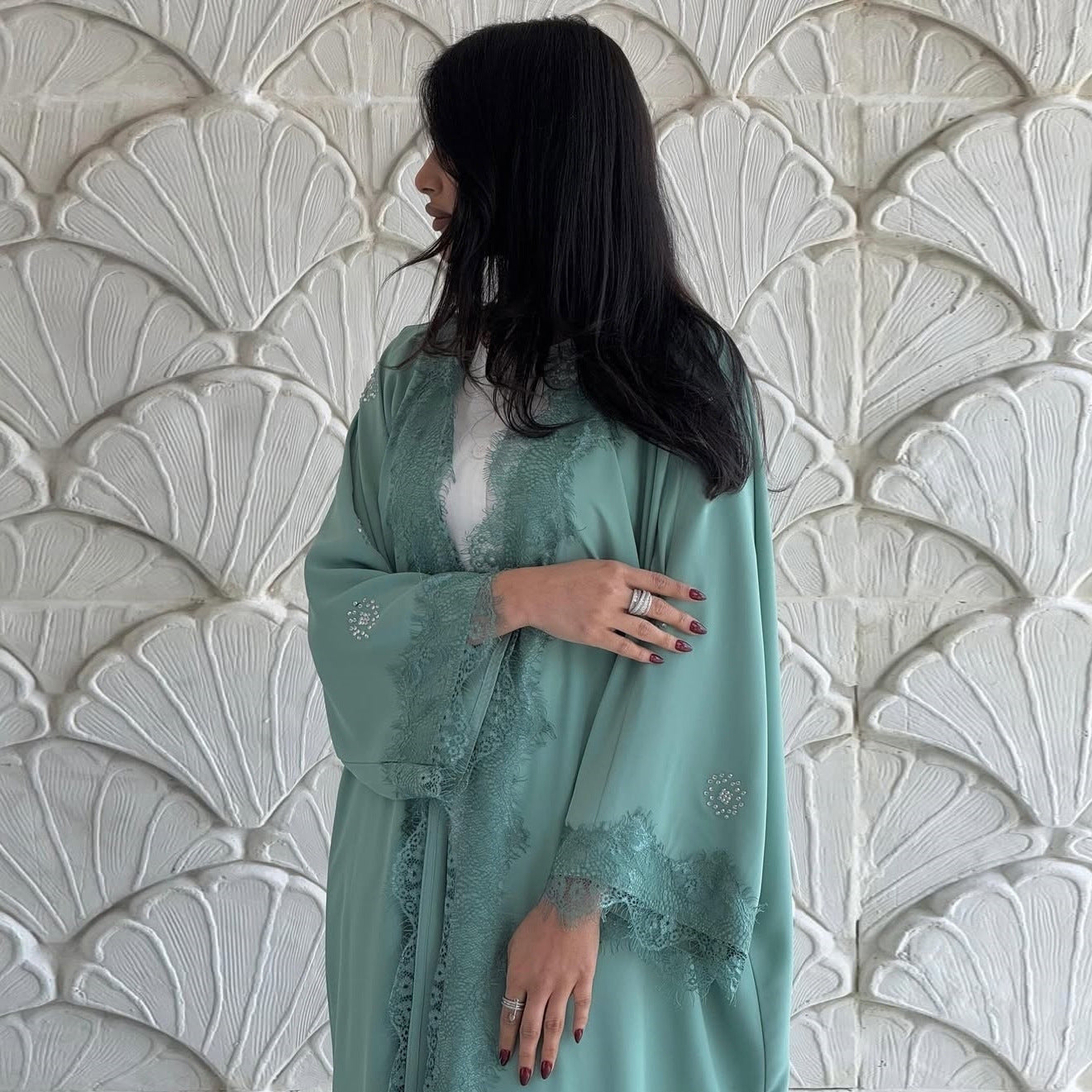 MQ214  Lace Patchwork Fashion Abaya Trendy Dress