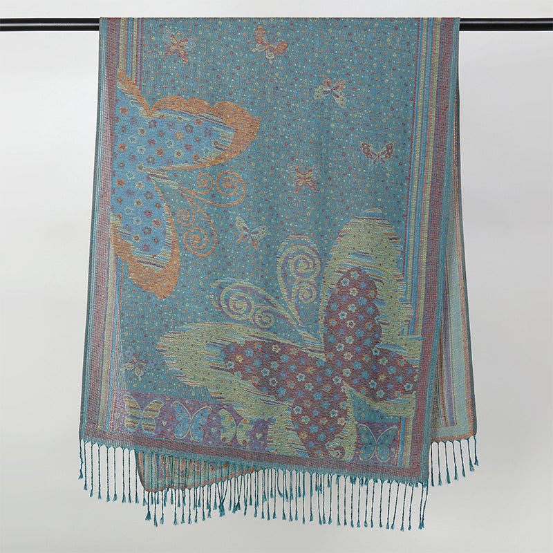 MY18 Butterfly Cashew Jacquard Shawl Tassel Scarf