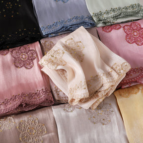 YZ343  Sequin Floral Embroidered Lace Trim Breathable Hijab