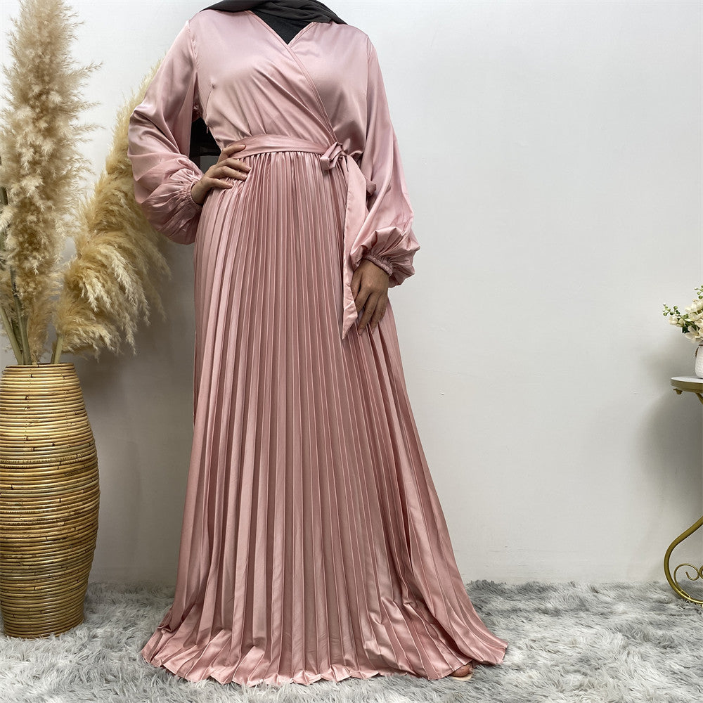 6377 plain pleated muslim abaya dress