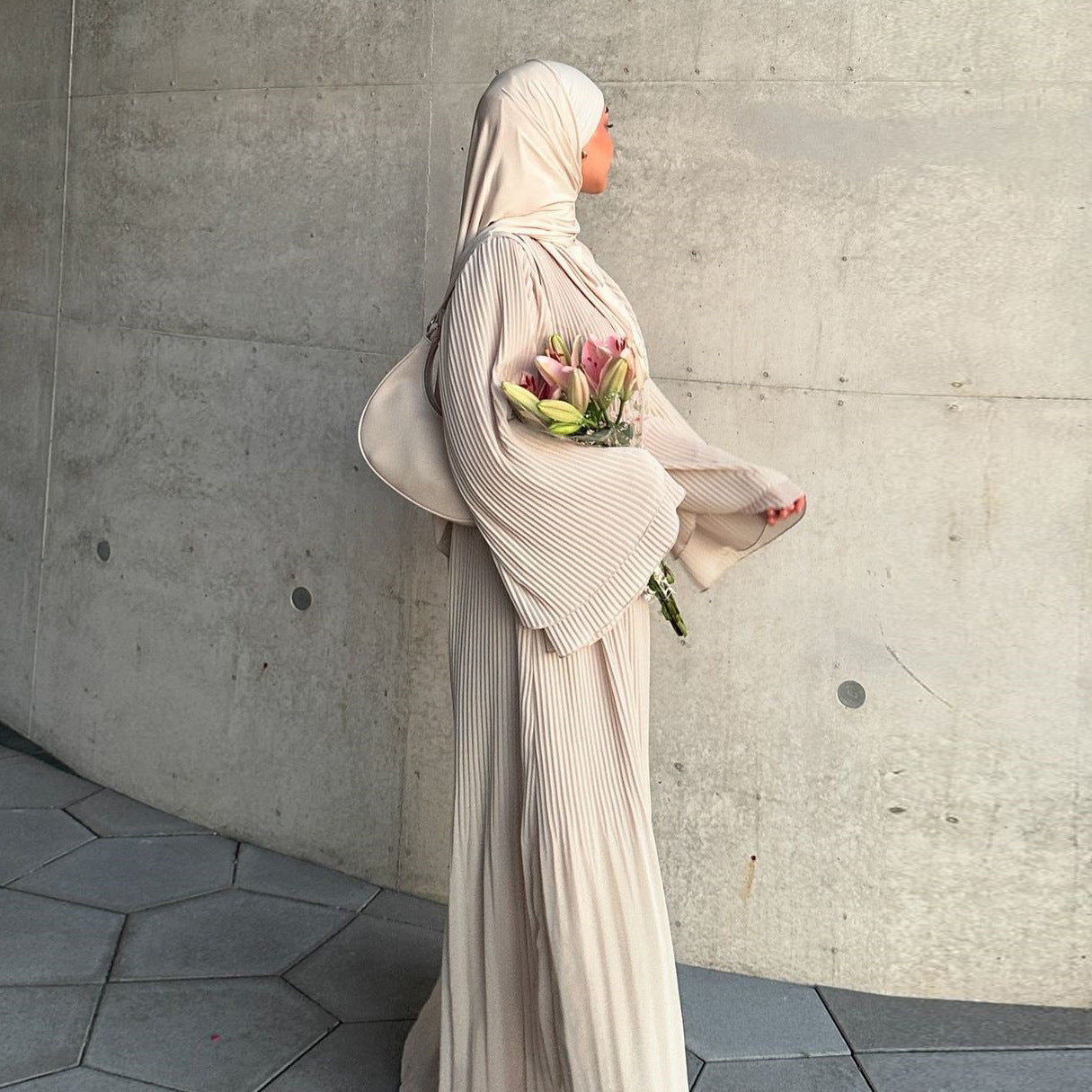 MQ155  Fashion Polyester Pleated Premium Crinkled Dress - Hijab Not Included