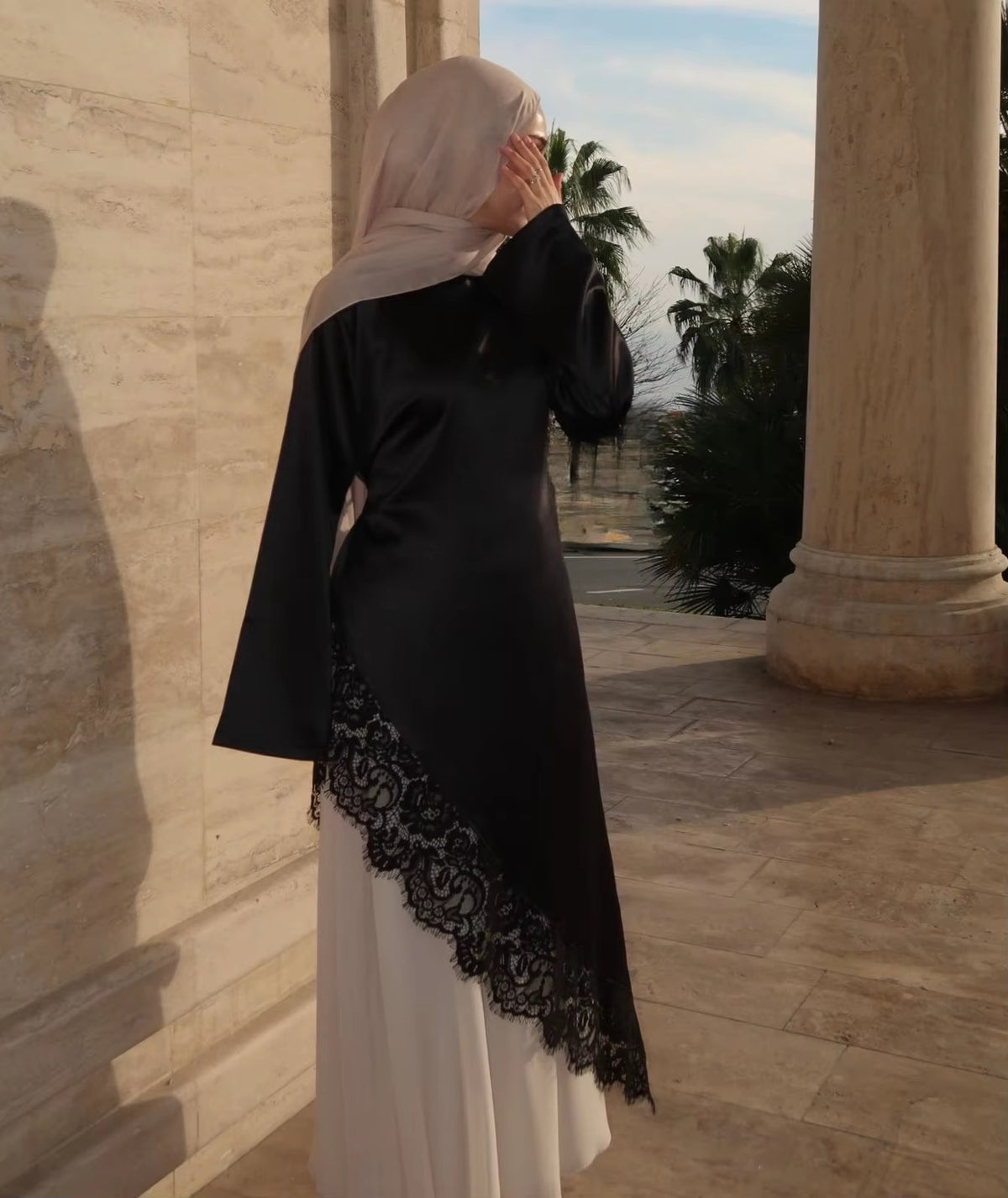 LR1180&LR1185  Back-Tie Waist-Cinched Viscose Long Sleeve Top + Skirt Set-Skirt Set - Mix & Match Set