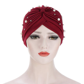 TJM-YD帽钉大小珠 pleated pearl hijab turban hat