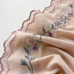 WJA498  Plain Elastic Chiffon Embroidered Long Hijab Headwrap