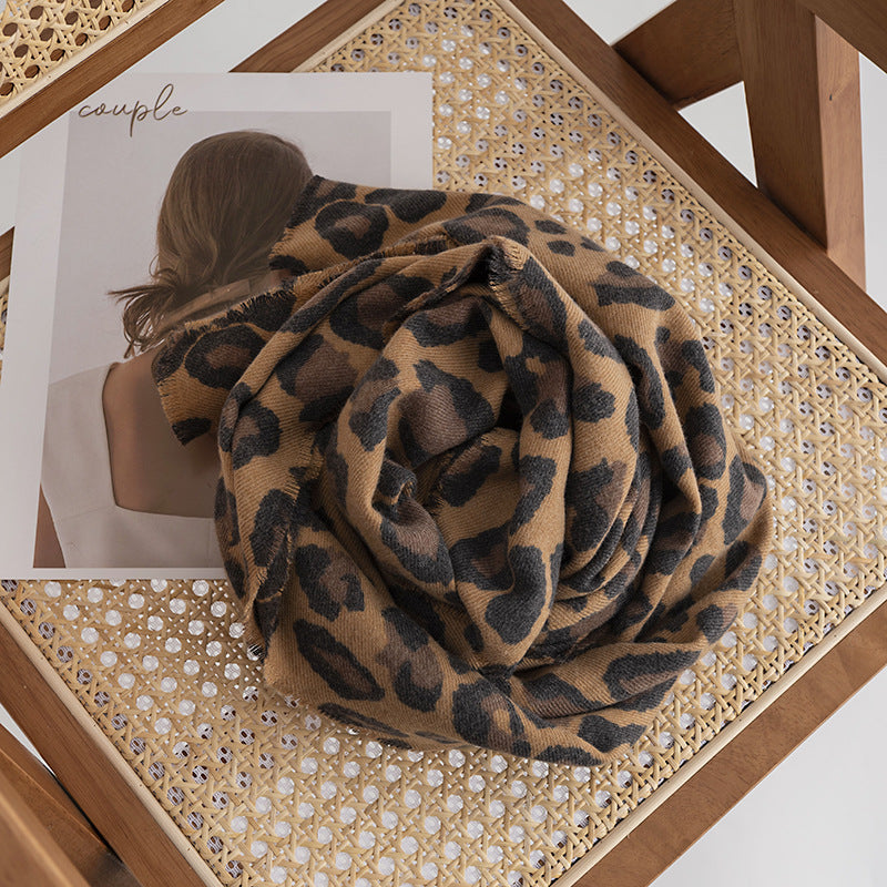 FH23-5104 Leopard print printed winter scarf