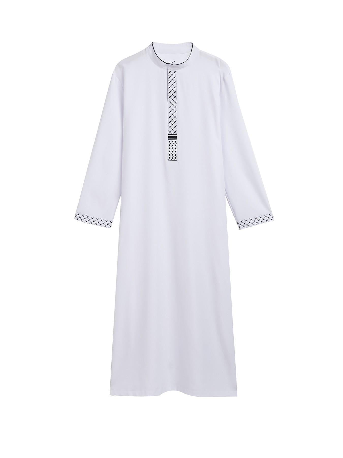 1134017  Loose Fit Embroidered White Casual Men's Abaya