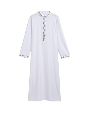 1134017  Loose Fit Embroidered White Casual Men's Abaya