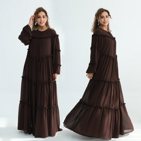 LR1161  Long Sleeve Tiered Ruffle Double Layer Dress