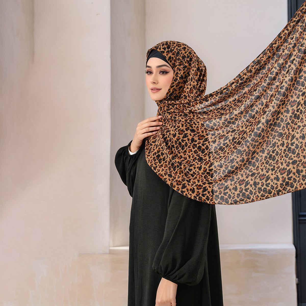 YW380 Rhinestone leopard print hijab