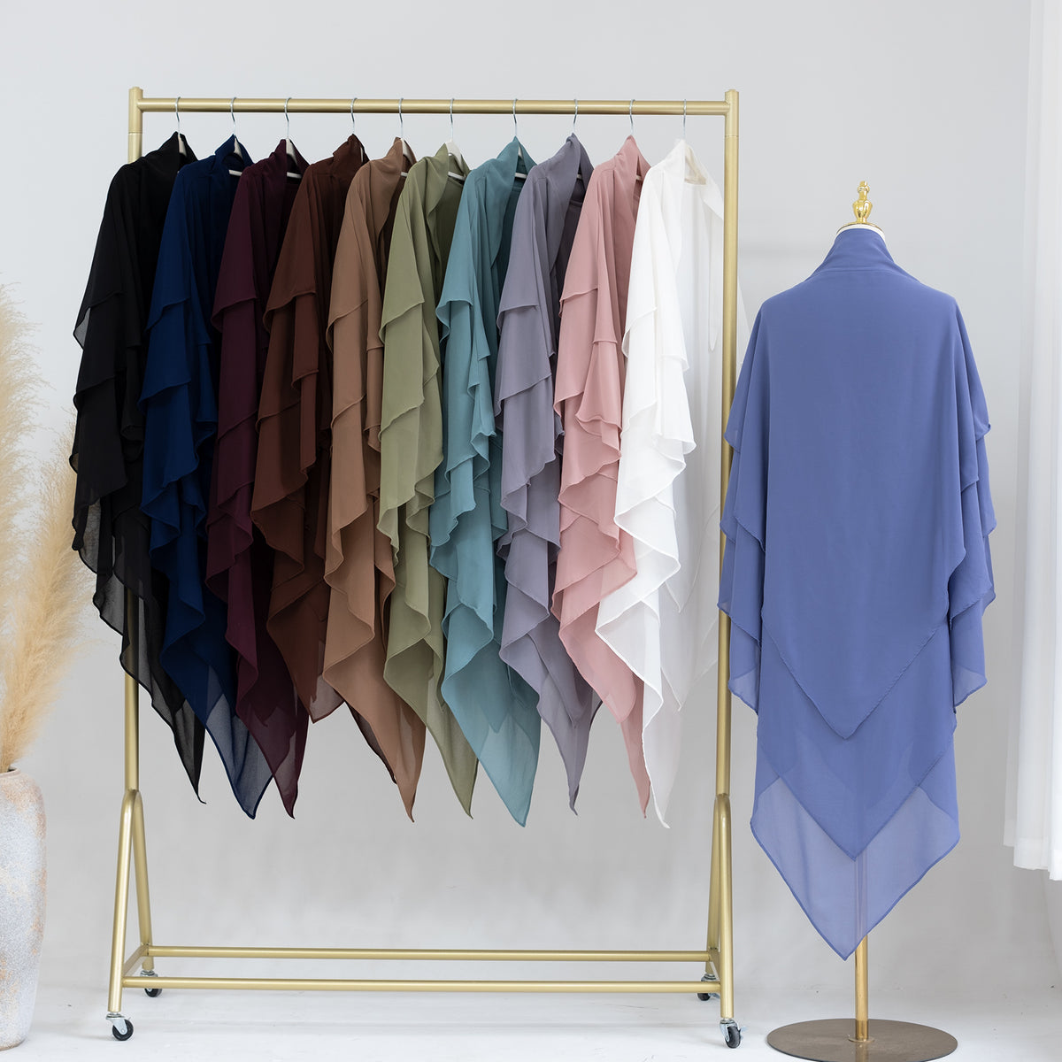 HJ909  Plain 3-Layer Polyester Prayer Hijab