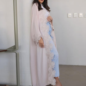 MQ242  Elegant Floral Appliqué Cardigan Abaya for Women