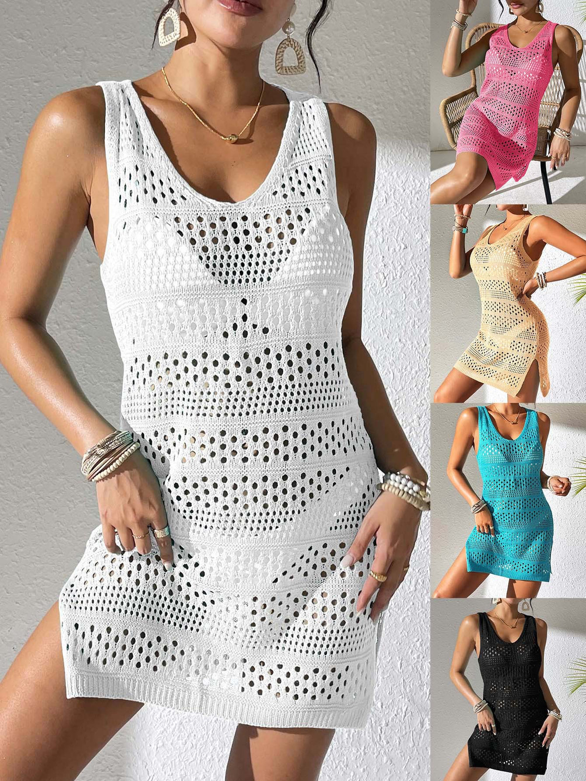 Z1005  Openwork Knit Beach Dress