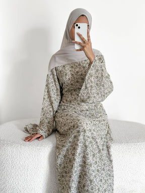 LR1324  Floral Print Plus Size Polyester Long Sleeve Dress - No Hijab
