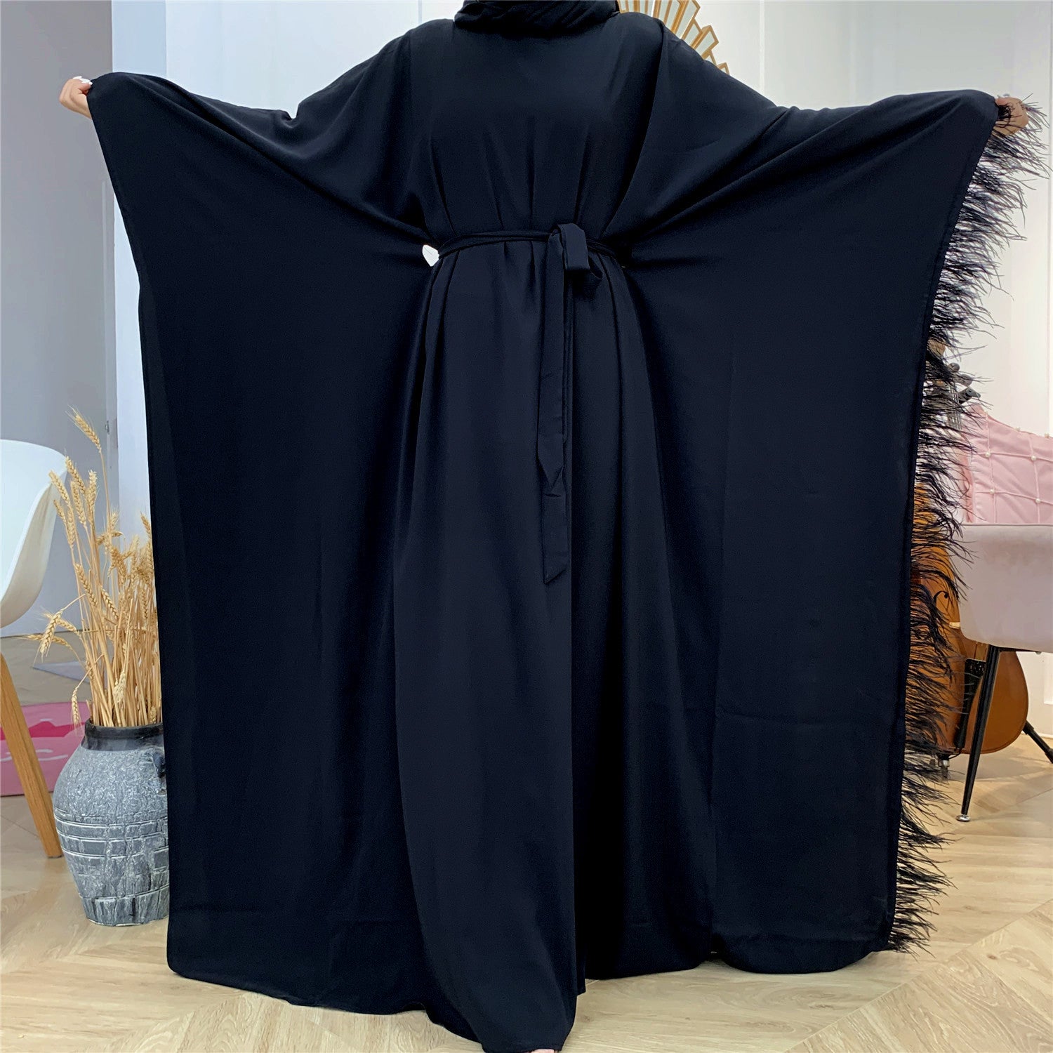 6317 High quality feather muslim abaya