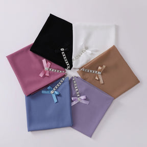 W-0117 90*90 plain pearl chiffon rhinestone bowknot hijab scarf