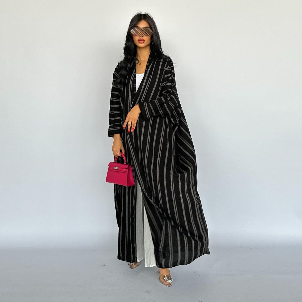 MQ161  Long Zebra Stripe Cotton Open Abaya