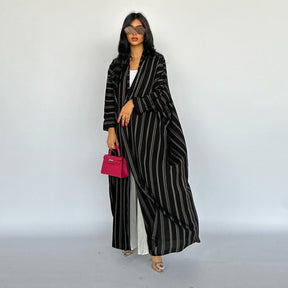 MQ161  Long Zebra Stripe Cotton Open Abaya