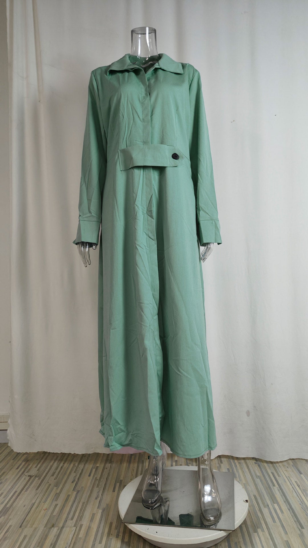 24543  Chic Spring Plain Tie-Waist Elegant Commuter Maxi Abaya Dress