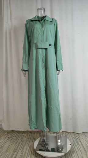 24543  Chic Spring Plain Tie-Waist Elegant Commuter Maxi Abaya Dress