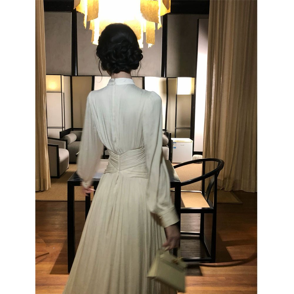 XMY01  Half Turtleneck Pleated Crossover Slimming Polyester Dress