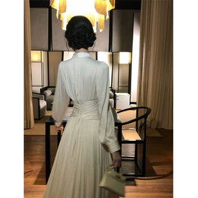XMY01  Half Turtleneck Pleated Crossover Slimming Polyester Dress