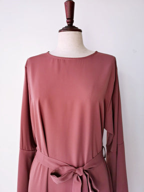 21668  Plain Resort Lace Bell Sleeve Polyester Dress